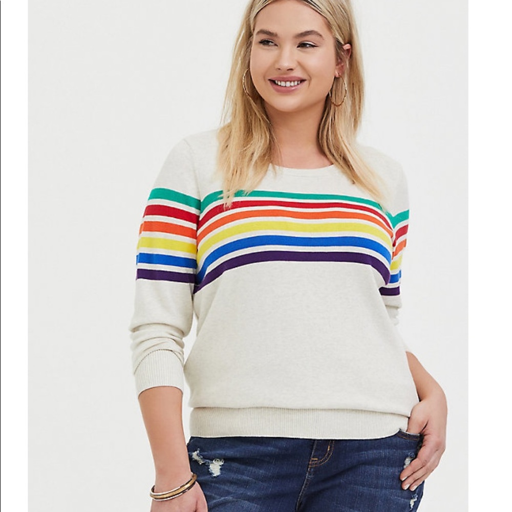CELEBRATE LOVE RAINBOW STRIPE PULLOVER SWEATER